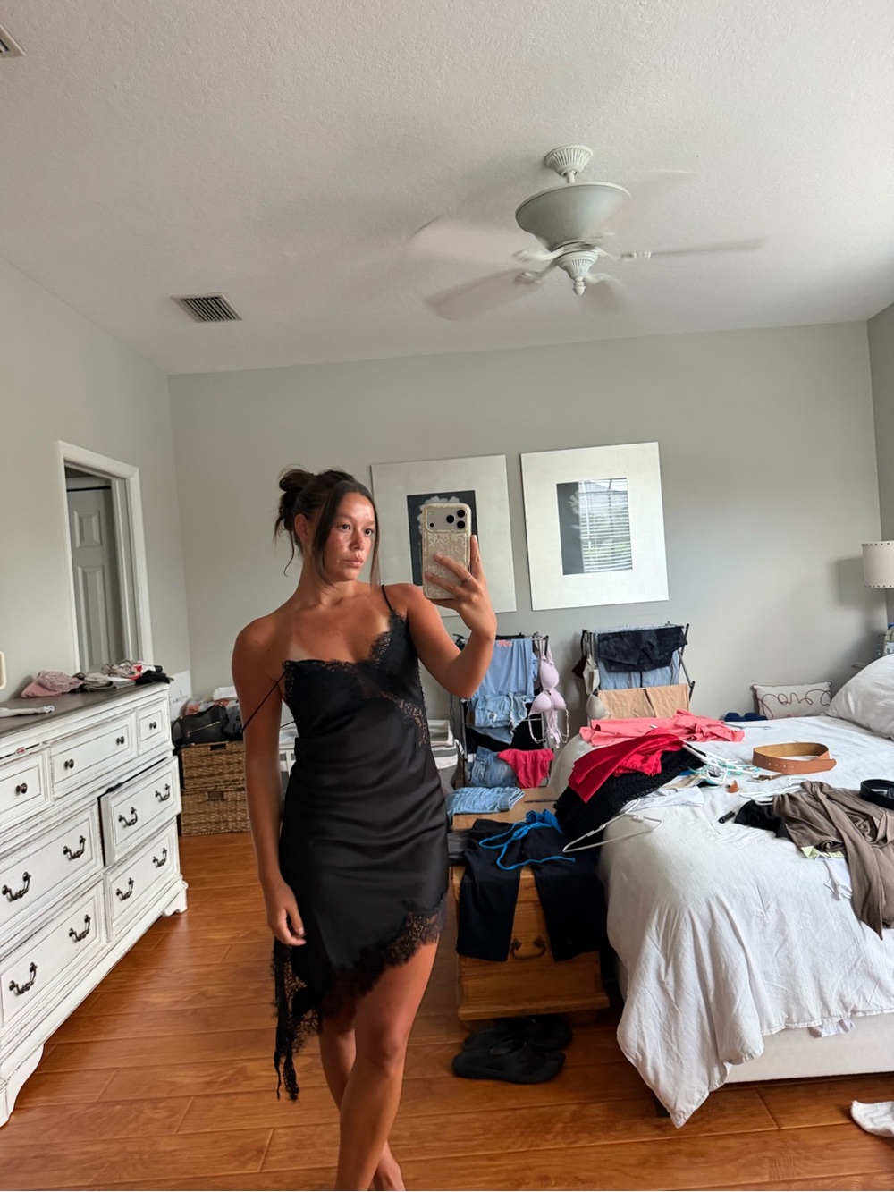 Zara Black Asymmetrical Lace-Trim Slip Dress - Picture 1 of 3